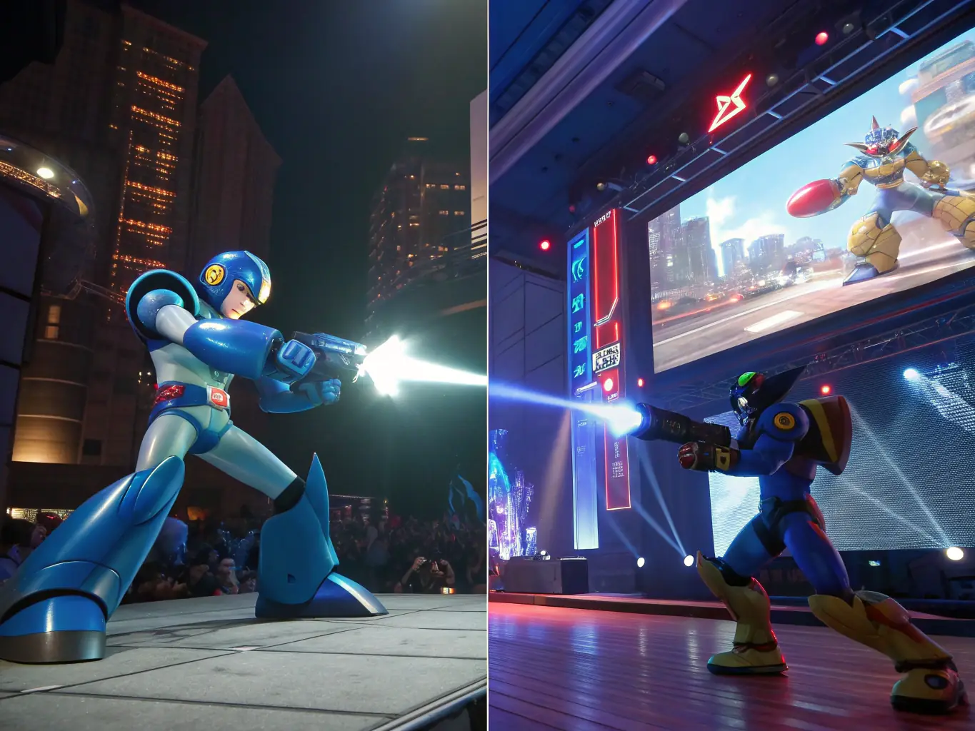 A side-by-side comparison of two gameplay videos, one showing a standard playthrough and the other showcasing a speedrun with optimized routes and techniques.