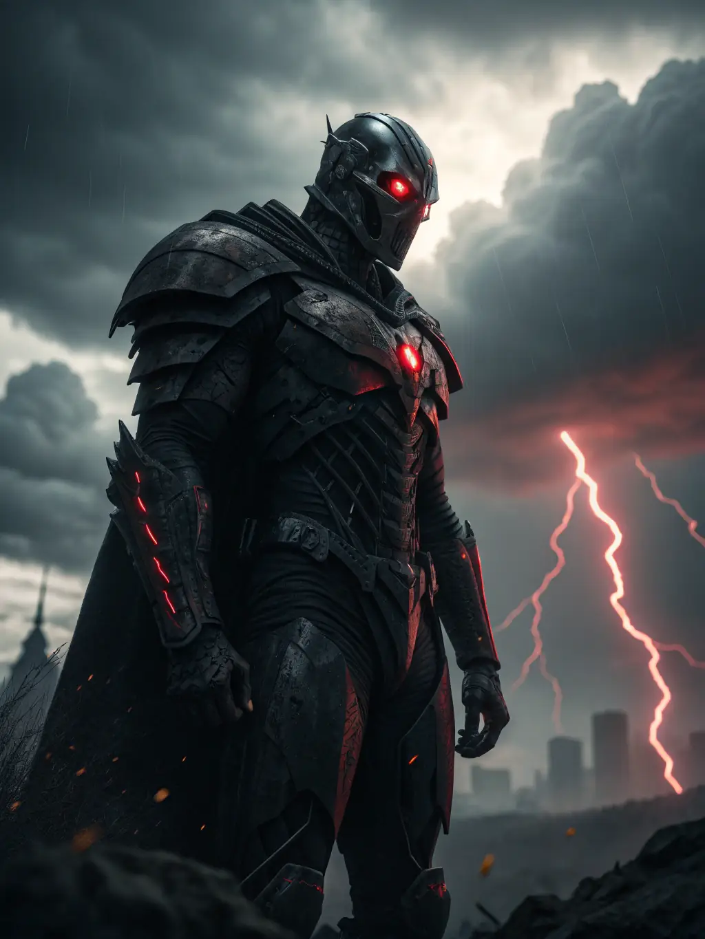 A dramatic scene of Sigma, the leader of the Mavericks, corrupted by the Maverick Virus, with a menacing aura and glowing red eyes.