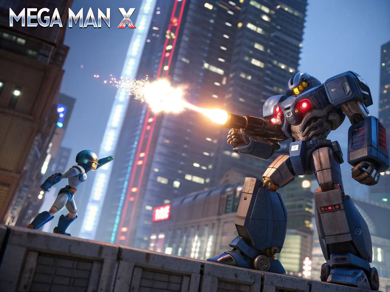 A screenshot from Mega Man X, showcasing X battling a boss with a visible health bar and weapon selection interface, overlaid with a strategy guide highlighting the boss's weakness.